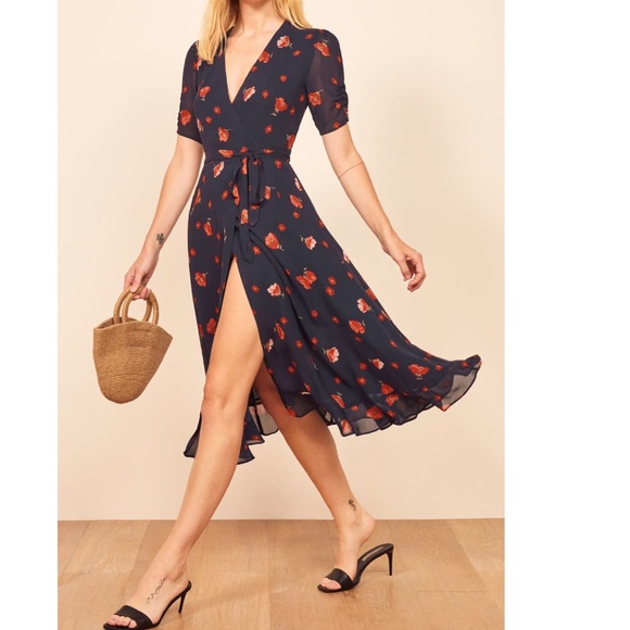 reformation navy floral dress